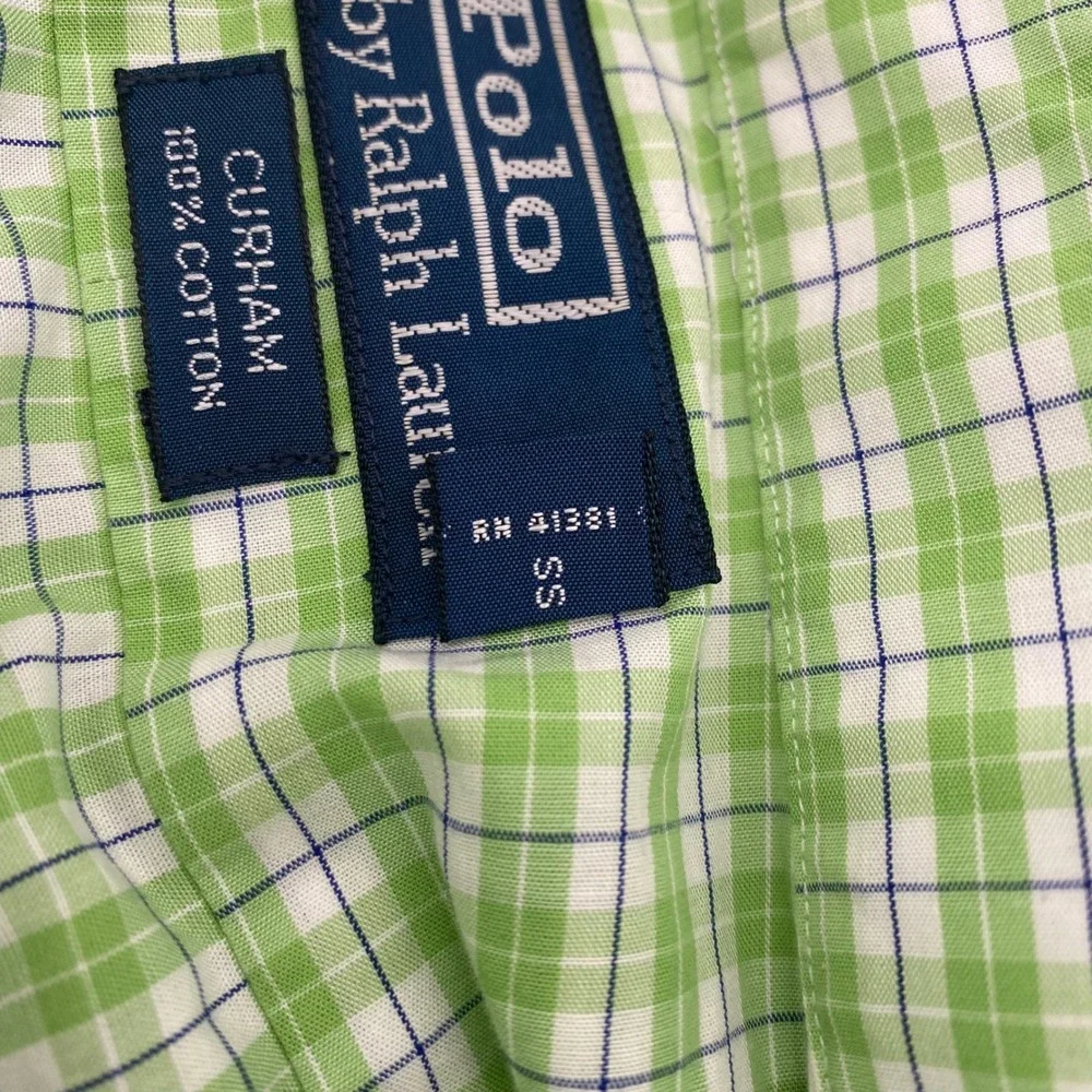 Polo‎ Ralph Lauren Button Down Mens 18-35 Green Plaid Curham Cotton Dress Shirt
